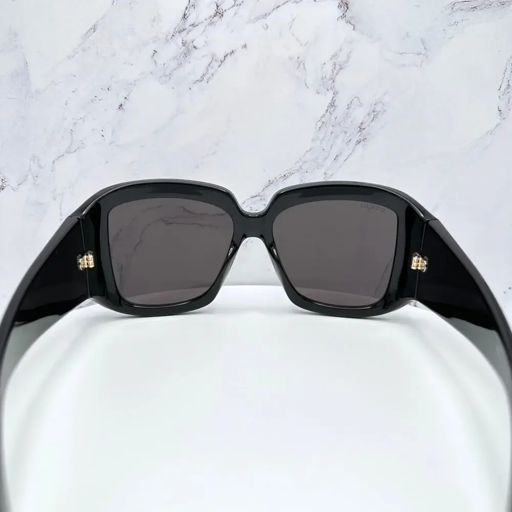 New GUCCI Sunglasses Wrap Square Black Gold Metal GG 55-16-130mm Authentic Gucci - Picture 10 of 15